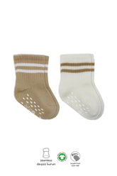 Nessiworld Bistyle Non-Slip Hoop Socks 2-Pack BS10125 Beige-Ecru